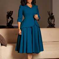Robe africaine grande taille pour femme, col tailleur, manches trois-quarts, couleur unie, jupe ample, mode automne, commerce extérieur