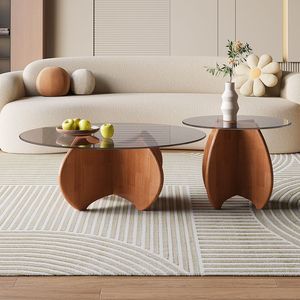 NKAHS Durable Tempered Glass & Wood Coffee Table Set Modern Minimalist <b>Light</b> Luxury Entry Living Room Furniture for Small <b>Spaces</b> - Product Image 2