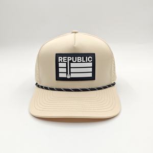 Casquettes de golf 5 panneaux en polyester respirantes de performance avec logo en caoutchouc de qualité supérieure, casquettes de sport de designer, snapback personnalisé Dobby Léopard - Product Image 2