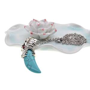 हस्तनिर्मित 04SN0541S अर्द्ध Priceous पत्थर चांदी भेड़िया सिर मरकत दांत लटकन हार के लिए 60CM श्रृंखला पुरुषों - Product Image 4