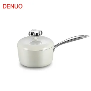 Household Nonstick Sauce Pan Soup Pot Milk Pan Induction Bottom White Ceramic Coating Saucepan With Stainless Steel Handle