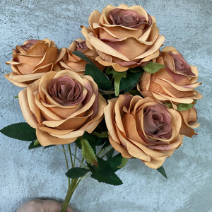 Bouquet de 9 roses artificielles en soie de haute qualité, fleurs personnalisées pour la décoration de mariage, fleurs pour la mariée - Product Image 5