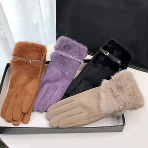 4 Solid Color <b>Ladies</b> <b>Thermal</b> Touch Hand <b>Gloves</b> Adjustable Strap Fuzzy Cuff Soft Warm <b>Gloves</b> for Shopping Outdoor Party Gift - Product Image 1