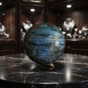 Esfera de Labradorita Natural, Adorno con Fuerte Destello Azul, Piedra Energética Pulida a Mano, Decoración para el Hogar, <span class=keywords><strong>Meditación</strong></span>, Efecto Óptico Único, Regalo - Product Image 1