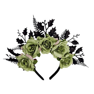 Dark Gothic Floral Headband Black Leaves Artificial Rose Halloween <b>Women</b> <b>Cosplay</b> Evening Makeup Party Hair Accessory - Product Image 5