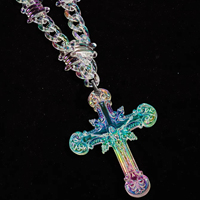 Nouveau Collier Croix Acrylique 3D, Tendance 2024, Bijou de Mode, Chaîne Iridescente Style Hip Hop Jésus à Maillons Épineux, Chaîne Laser Transparente pour Homme