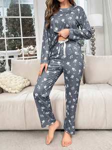 Set Pigiama Autunnale da Donna con Stampa Floreale, Maniche Lunghe e Pantaloni, 2 Pezzi, Abbigliamento per il Tempo Libero - Product Image 4