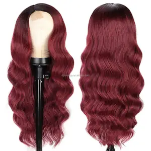 Hot Sale Small Front Lace Chemical Fiber Women's Cosplay Wig Long Body Wavy Synthetic Hair Wine Red Water Wave Straight Styles