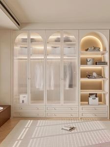 Armoire française de luxe de couleur crème européenne avec moulures sculptées, personnalisable, meubles de chambre à coucher shabby chic - Product Image 5