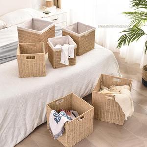 <span class=keywords><strong>Rotin</strong></span> grille armoire panier de rangement tissé stockage pour bureau collations vêtements jouets boîte de rangement pliable - Product Image 6