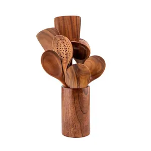 Conjunto de utensílios de cozinha 2021, utensílios de madeira de bambu, colheres turner para cozinhar