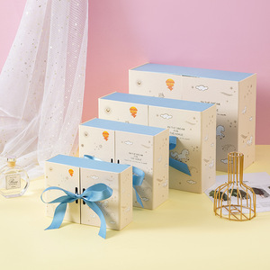 Boîte cadeau <span class=keywords><strong>licorne</strong></span> à double ouverture avec nœud en satin bleu ciel, boîte d'emballage rigide en papier imprimé dessin animé pour jouet d'enfant, cadeau d'anniversaire - Product Image 3