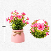 Rose artificielle en pot rose, style bonsaï, avec pot en plastique et corde de jute, bouquet floral artificiel pour centre de table de mariage et décoration de table à domicile