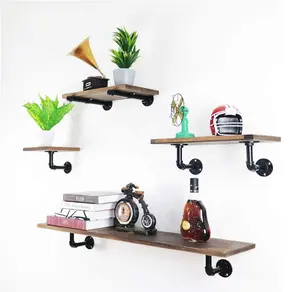 Floating Shelves with Industrial Pipe Brackets Rustic,Wall Mounted Wood Shelving Home Decor for Bedroom Bathroom Kitchen Office