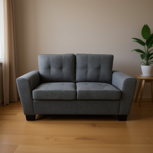 Divano Moderno a Due Posti in Tessuto Grigio con Schienale Trapuntato per Soggiorno - Product Image 2