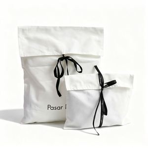 Bolsa de Embalaje de Algodón con Logotipo Bordado Personalizado, Bolsa de Algodón con Borde Ondulado Reutilizable con Lazo, Bolsa para Ropa, Libros y Bufandas - Product Image 3