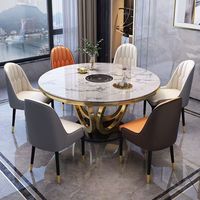 Gesinterter Stein-Esstisch mit Stühlen für Hotels, Luxuriöses High-End-Set, Modern Minimalistisch mit Kleinen Metallbeinen, 6-Sitzer mit Lazy Susan Drehplatte