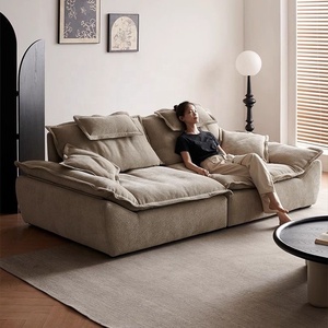 Sofá Seccional Ergonómico de Tela de <span class=keywords><strong>Lino</strong></span> con Respaldo Ajustable, Asiento Profundo, Sofá sin Estructura para Sala de Estar - Product Image 5