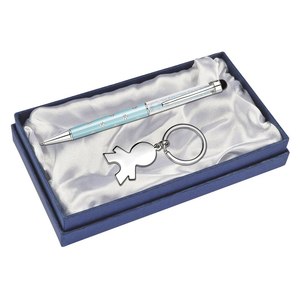 Set regalo personale con penna a sfera e portachiavi, tema ragazzo, design blu, regalo elegante per bambini o adolescenti - Product Image 1
