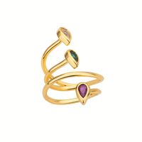 Bague en acier inoxydable plaqué or 18 carats avec triple pierre sertie de zircon CZ, design géométrique en fil, pour femme, cadeau, fête