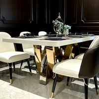 Table à manger en marbre de luxe, mobilier moderne, pieds en acier inoxydable doré, ensemble salle à manger