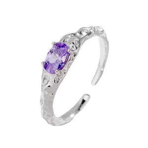 Cheap Adjustable Engagement Amethyst Single Stone Natural Crystal Ladies Fingers Rings For Women Silver Elegance Ring