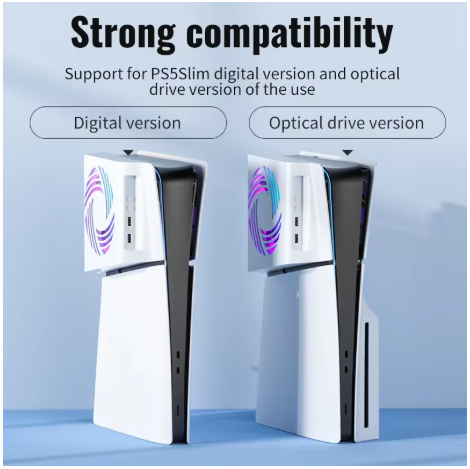 RGB Cooling Fan for PS5 High-efficiency Adjustable Cooling System for PS5 Slim/PRO Temperature Sensing 12cm Cooling Fan