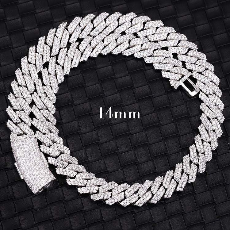 White-14 mm 2 rows moissanite silver chain