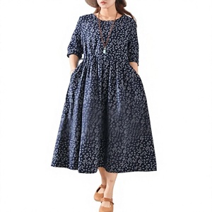 Robe chemise pour femme, taille plus, coupe classique, manches longues, boutons, taille élastique, tissu 100% lin, printemps-automne - Product Image 1