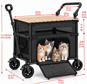 Carrito Plegable de Doble Plataforma para Mascotas, con Tapa de Listones de Madera, Doble Malla y 4 Ruedas con Frenos para Perros y Gatos - Product Image 1