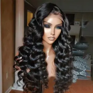 Wholesale 180 Density High Quality 100% Virgin Natural Brazilian Long Deep Wave 13x4 Transparent Closure Lace Wig Human Hair Wig