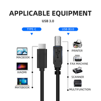 Câble USB Type C vers USB 3.0 Type B en PVC tressé durable pour imprimante, scanner, connexion rapide, synchronisation pour ordinateur portable, appareil photo