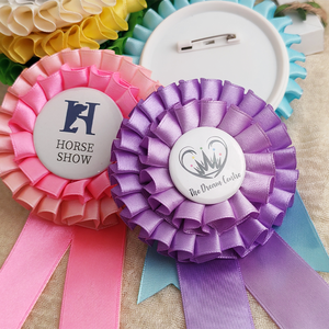 Chất Lượng Cao Tùy Chỉnh 100% Polyester Đầy Màu Sắc Ribbon Rosette Với Huy Hiệu Nút Giải Thưởng Ribbon Rosettes - Product Image 3