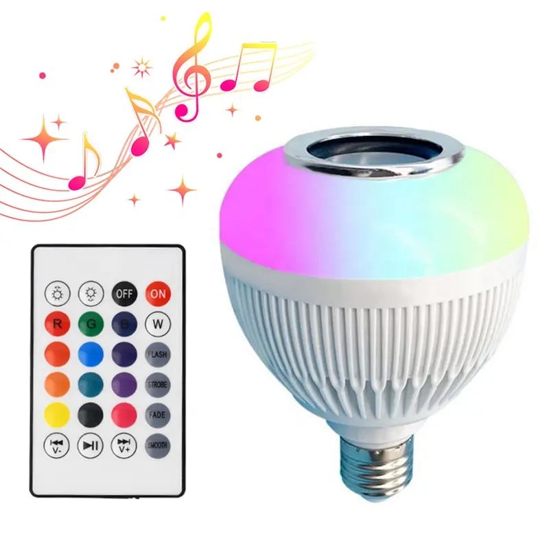 E27色変更LEDスマート音楽電球12Wワイヤレス調光可能ランプ (24キー付き) リモコンRGB音楽再生マジック電球