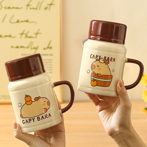 Lelyi Maquiagem Copo com Tampa Criativo Copo De Café Do Agregado Familiar Bonito Copo De Água De Cerâmica Lembrança - Product Image 2