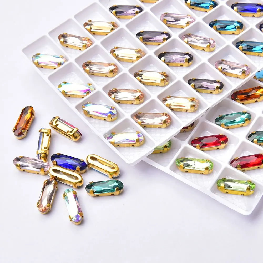 Neue lange ovale Glas Gold Klaue Kristall lose Steine hand gefertigte Diamant knopf Nähen auf Strass für Kleid Schuhe Taschen Zubehör