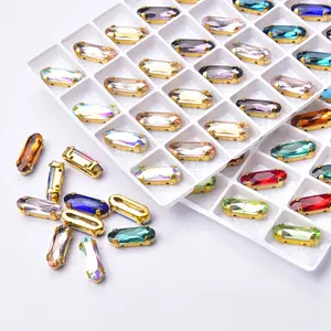 Nuevo cristal ovalado largo garra de oro piedras sueltas de cristal hecho a mano Botón de diamante coser diamantes de imitación para zapatos de vestir bolsos Accesorios
