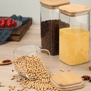 โหลแก้วทรงสี่เหลี่ยมพร้อมฝาไม้ไผ่โหลแก้วเครื่องเทศชุดฝาไม้ไผ่ - Product Image 3