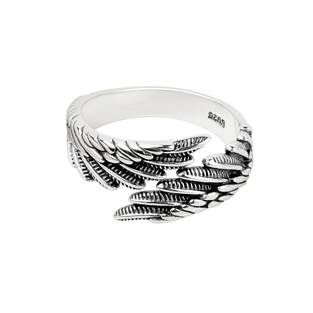 Larry S925 Sterling Silver Angel Wings Ring Couple Rings Bague créative personnalisée pour son cadeau de Saint Valentin