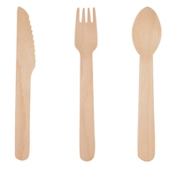 Fourchette, couteau et cuillère en bois jetables écologiques personnalisés de 160 mm pour restaurant et camping