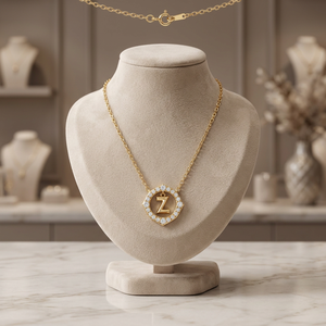 Collier pendentif plaqué or avec accent diamant, breloque lettre Z, chaîne à maillons ronds taille brillant, style classique, unisexe - Product Image 3