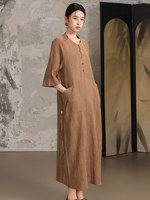 Nouvelle Robe d'été 2026 pour Femme en Lin/Coton de style chinois, coupe ample, vintage, texturée froissée, artistique et vieillie