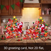 Kartu Ucapan 3D Pop-Up Pohon Natal Santa Claus Elf; Hadiah Hewan Peliharaan Lucu Desain Minimalis Modern Kertas Khusus; Kartu Natal
