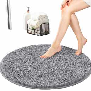 Alfombra de Baño Redonda de Chenilla Gris de Lujo, Alfombra de Microfibra Ultra Suave, Alfombra Circular Antideslizante Súper Absorbente - Product Image 1