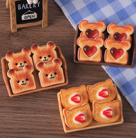 Breloques miniatures pour maison de poupée, breloques plates en résine en forme de pain et chocolat, figurines miniatures d'ours mignons, accessoires pour la création d'ornements domestiques