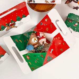 Scatola Regalo Pieghevole per Pasticceria Natalizia, Vendita all'Ingrosso, Disponibile in Stock, Cartoncino Kraft Bianco 350gsm, Confezione Piatta per Biscotti e Muffin Natalizi - Product Image 4