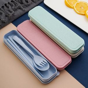 Ensemble de couverts réutilisables en paille de blé, cuillère, fourchette et baguettes portables pour étudiants, voyages en plein air, respectueux de l'environnement - Product Image 2