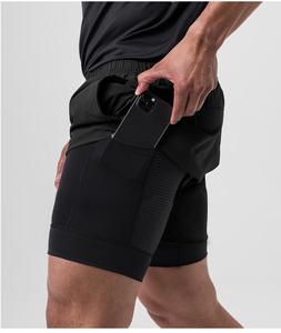 メンズランニングショーツ速乾性フィットネスブラック二重層ショーツ男性新しいスポーツワークアウトトレーニングボディービルショートパンツ - Product Image 3