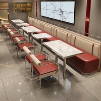 Tables et chaises de restaurant modernes en acier inoxydable, mobilier de restauration commercial écologique pour cafétéria, bar et banquette.