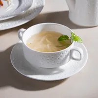 Bol à Soupe en porcelaine de luxe, Club Spa de luxe, Vajilla blanc brillant, bols à Soupe avec soucoupe, ensemble de soupière